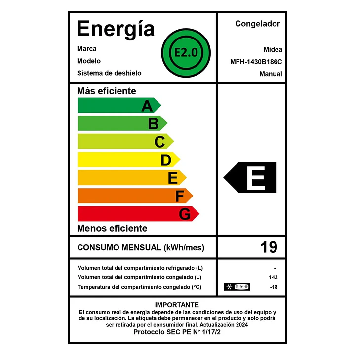 FREEZER 142LTS HORIZ MIDEA MFH-1430B186C 8