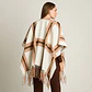 Poncho Beige con Estampado Geométrico y Flecos en Tejido - Miniatura 3