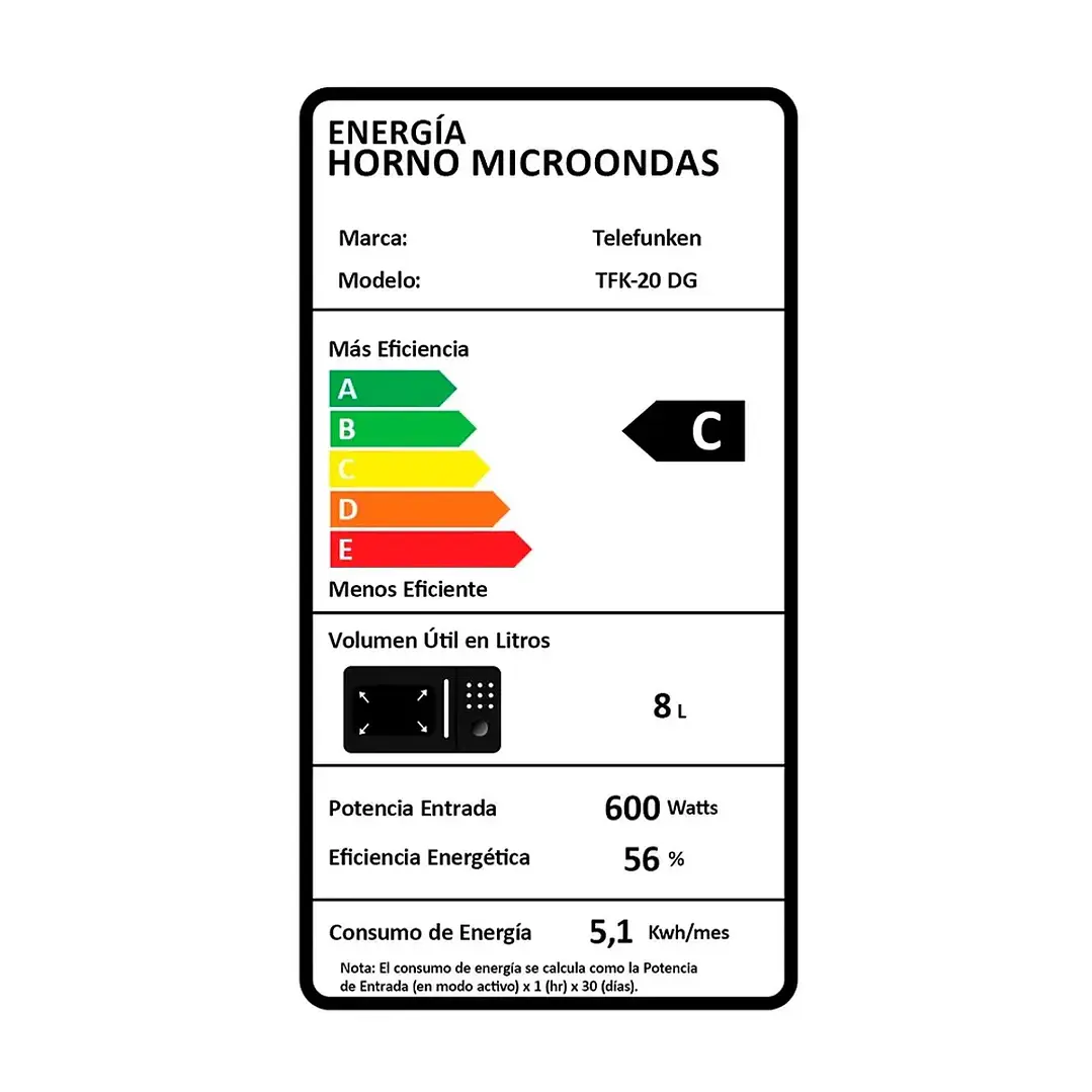 HORNO MICROONDA 20LTS DIGITAL TFK-20A TELEFUNKEN 10000022 6