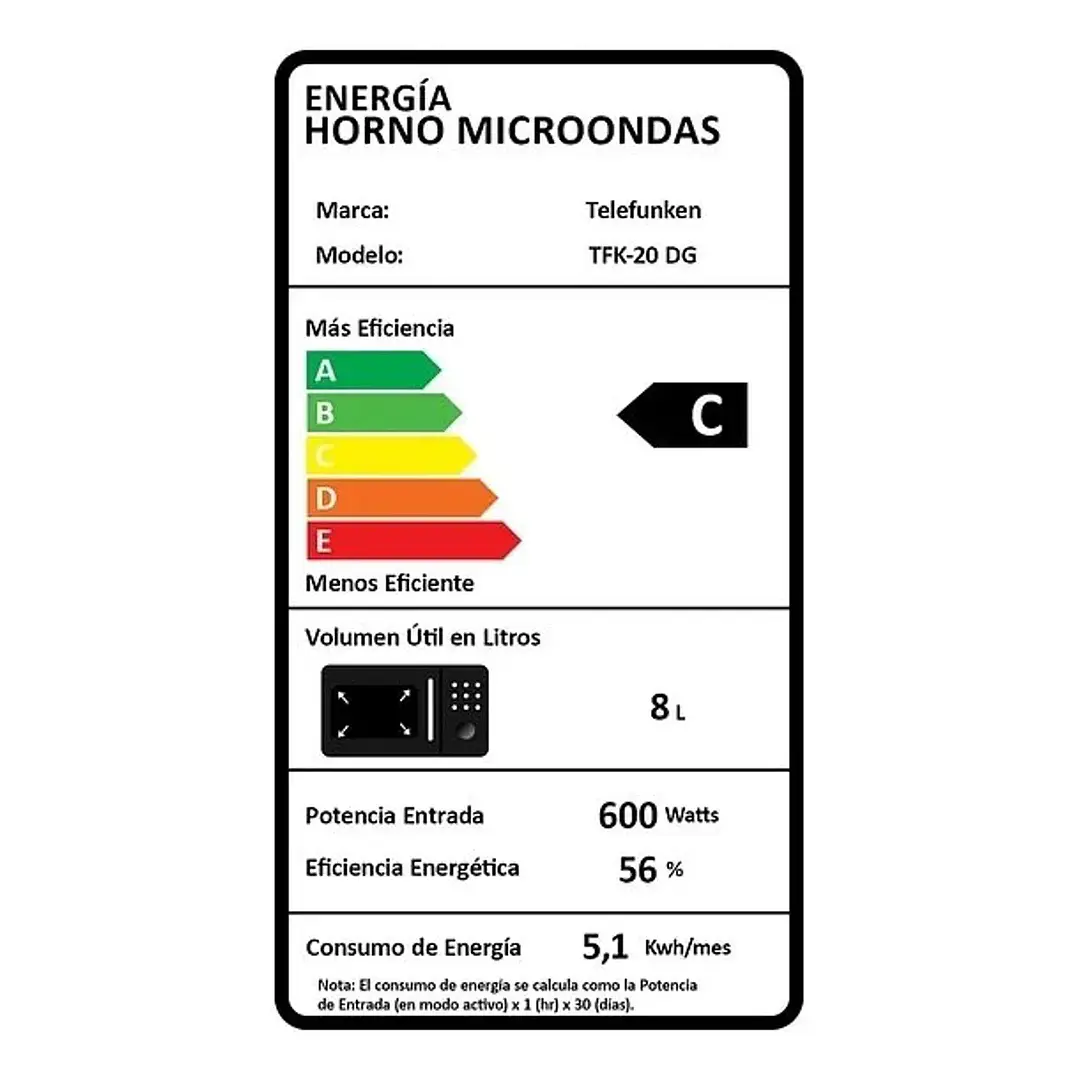 HORNO MICROONDA 20LTS DIGITAL TFK-20LDG TELEFUNKEN 10000023 6