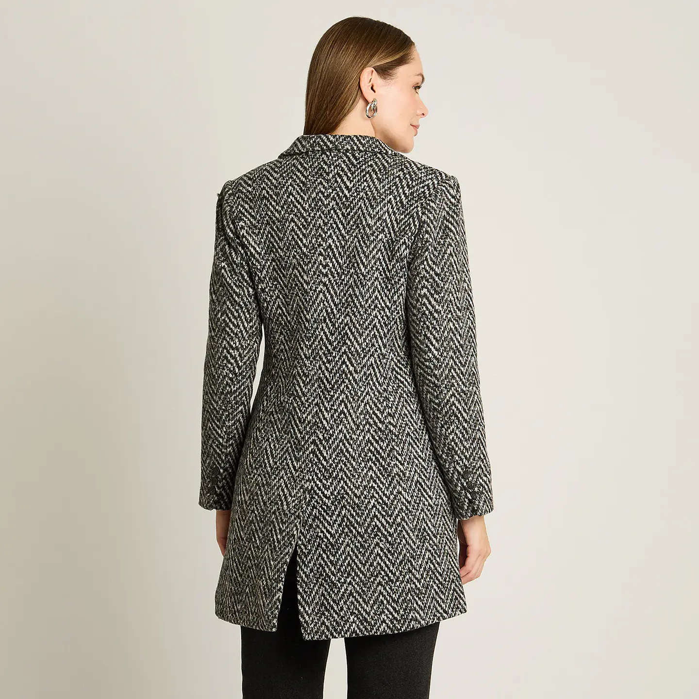 Abrigo Gris De Dos Botones Con Estampado En Espiga 918511 3