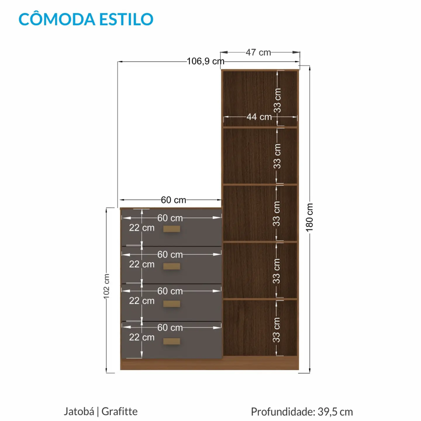 Cómoda Estilo Jatobá/Grafito MB Onessta 20509148 3
