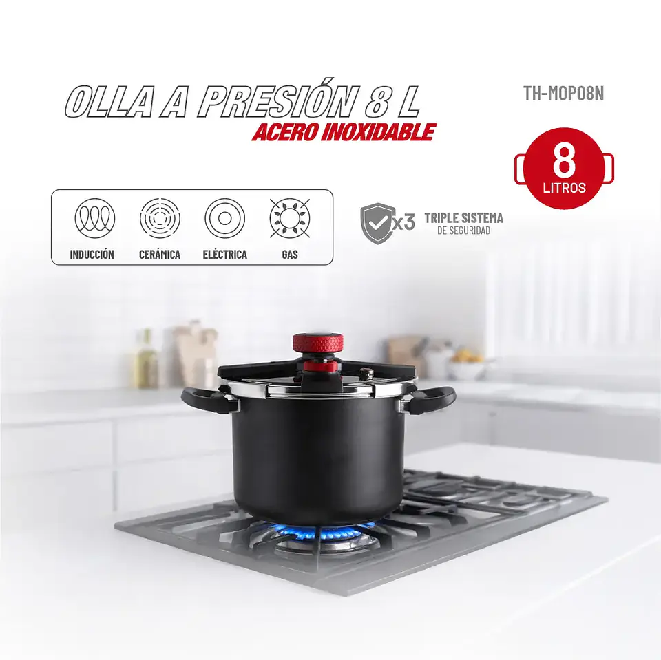 Olla a Presión Acero Inox Negro 8lts TH-MOP08N 5