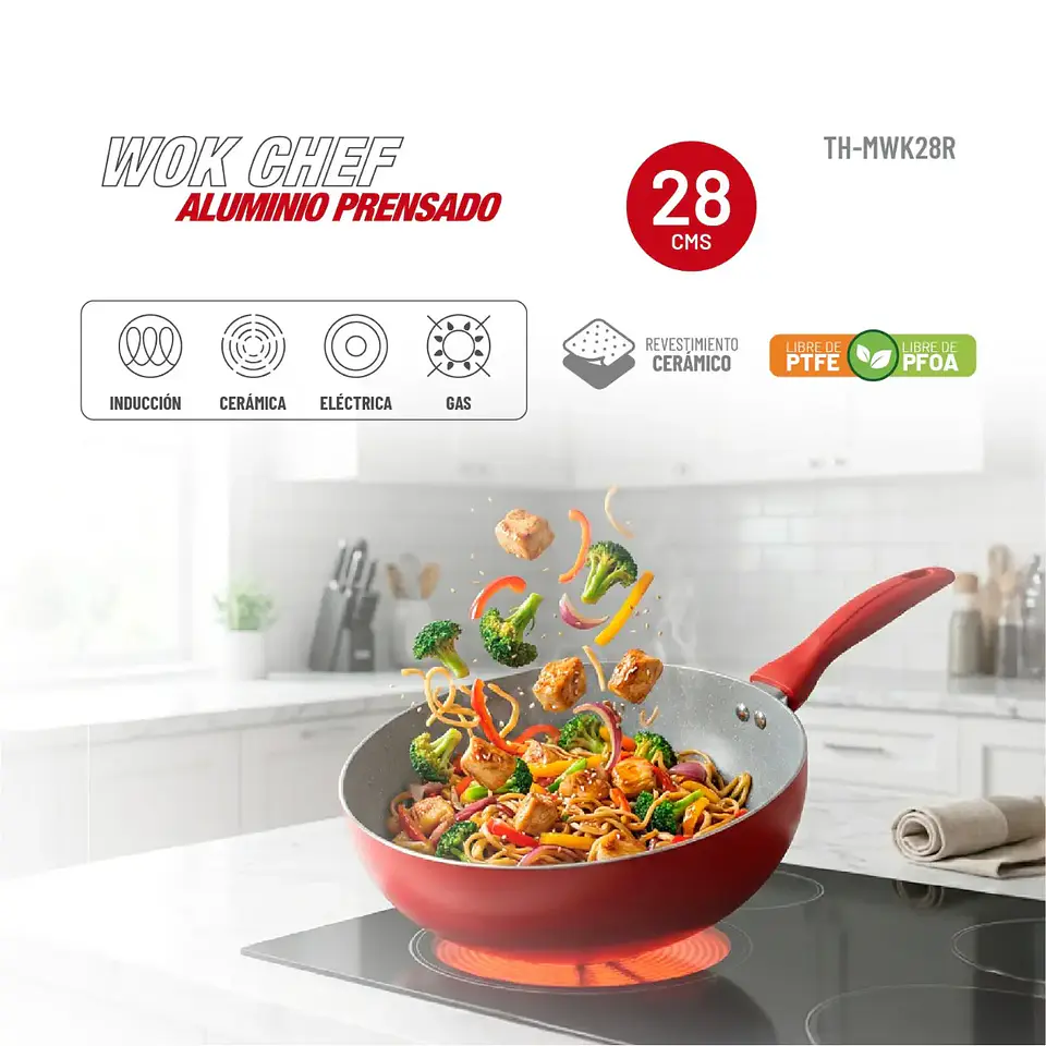 Wok 28cm Aluminio Thomas Menaje Thmwk28r 6