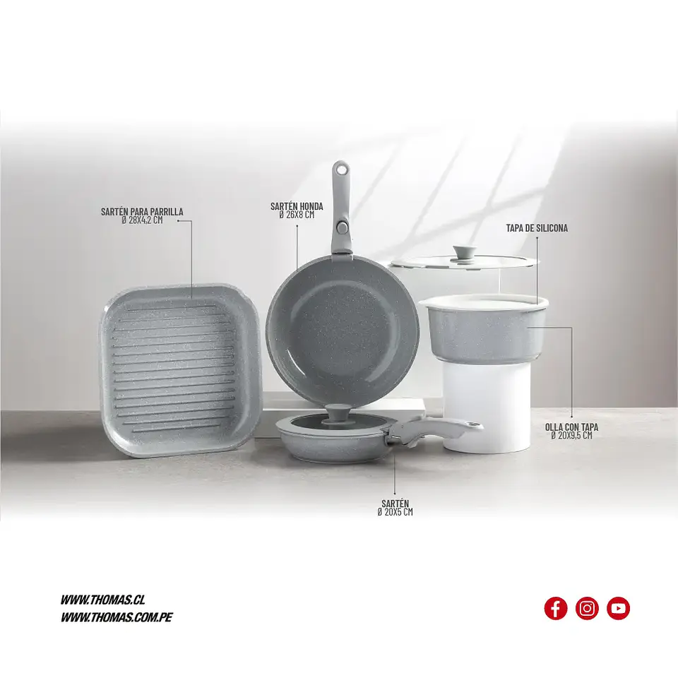 Batería de cocina Aluminio 9pzas TH-MB09R 2
