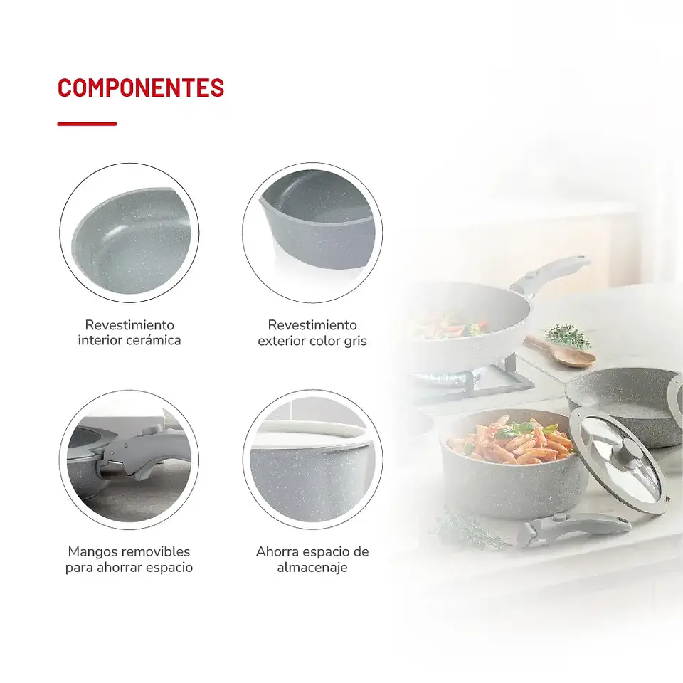 Batería de cocina Aluminio 9pzas TH-MB09R 3