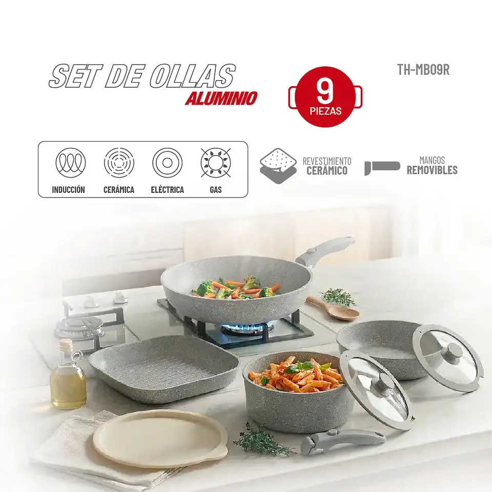 Batería de cocina Aluminio 9pzas TH-MB09R 6