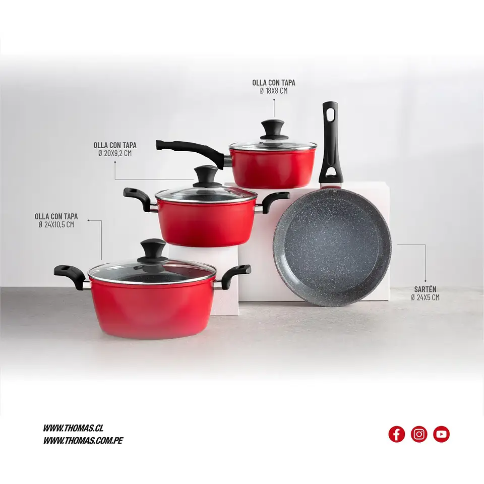 Bateria de Cocina 7pzas Alum Forjado Rojo Thomas M 5