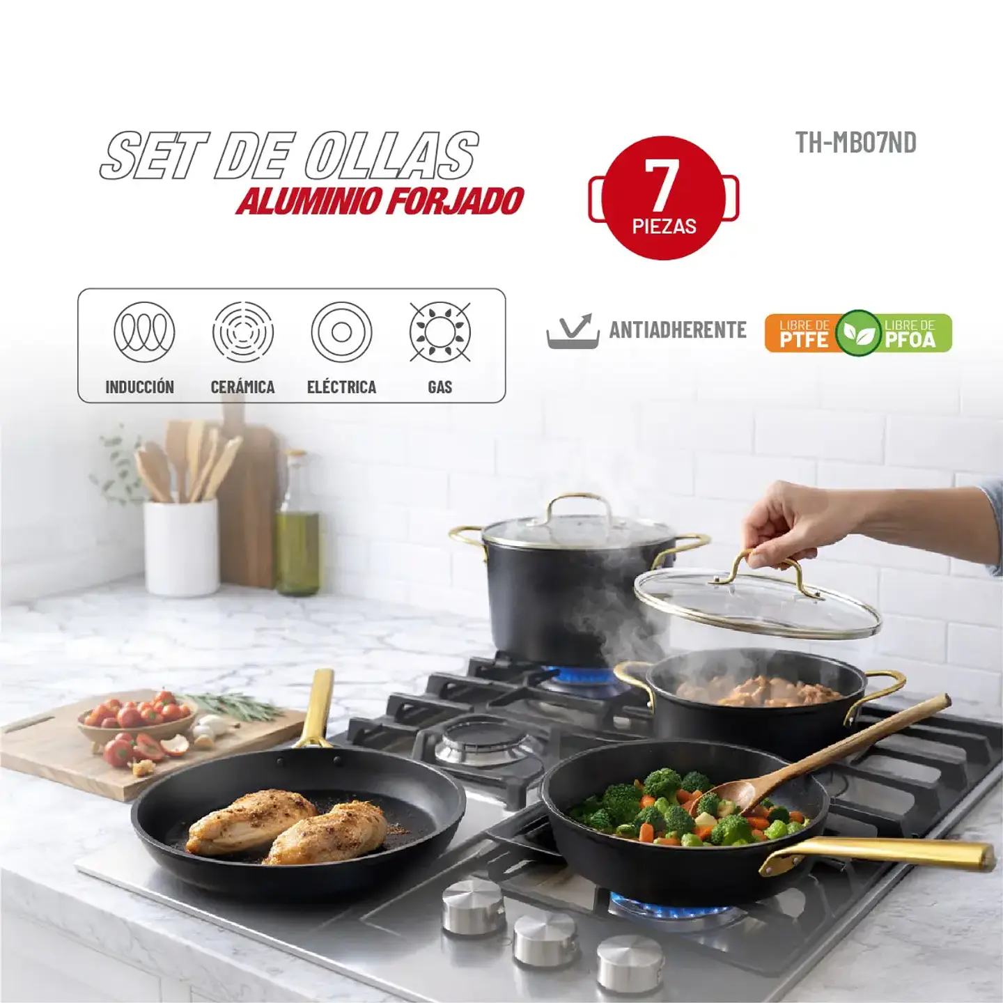 Bateria de cocina Aluminio Fundido Gris 7pzas TH-MB07 7
