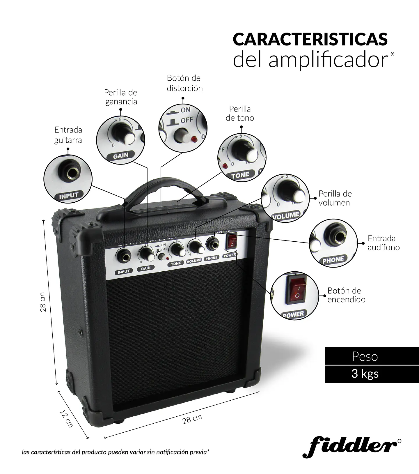 Combo Guit. Electrica Negra Fiddler Macrotel Fd-cga05b 4