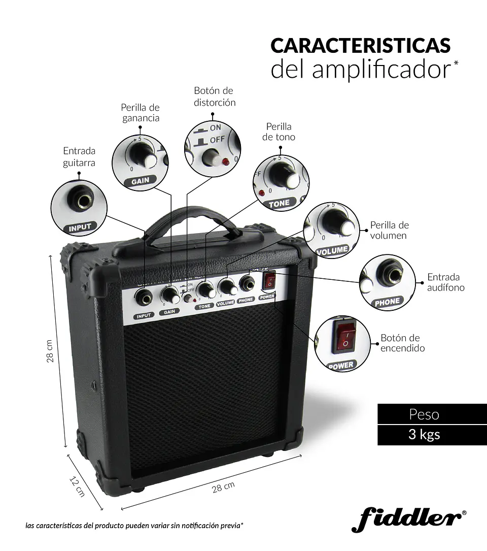 Combo Guit. Electrica Negra Fiddler Macrotel Fd-cga05b 4