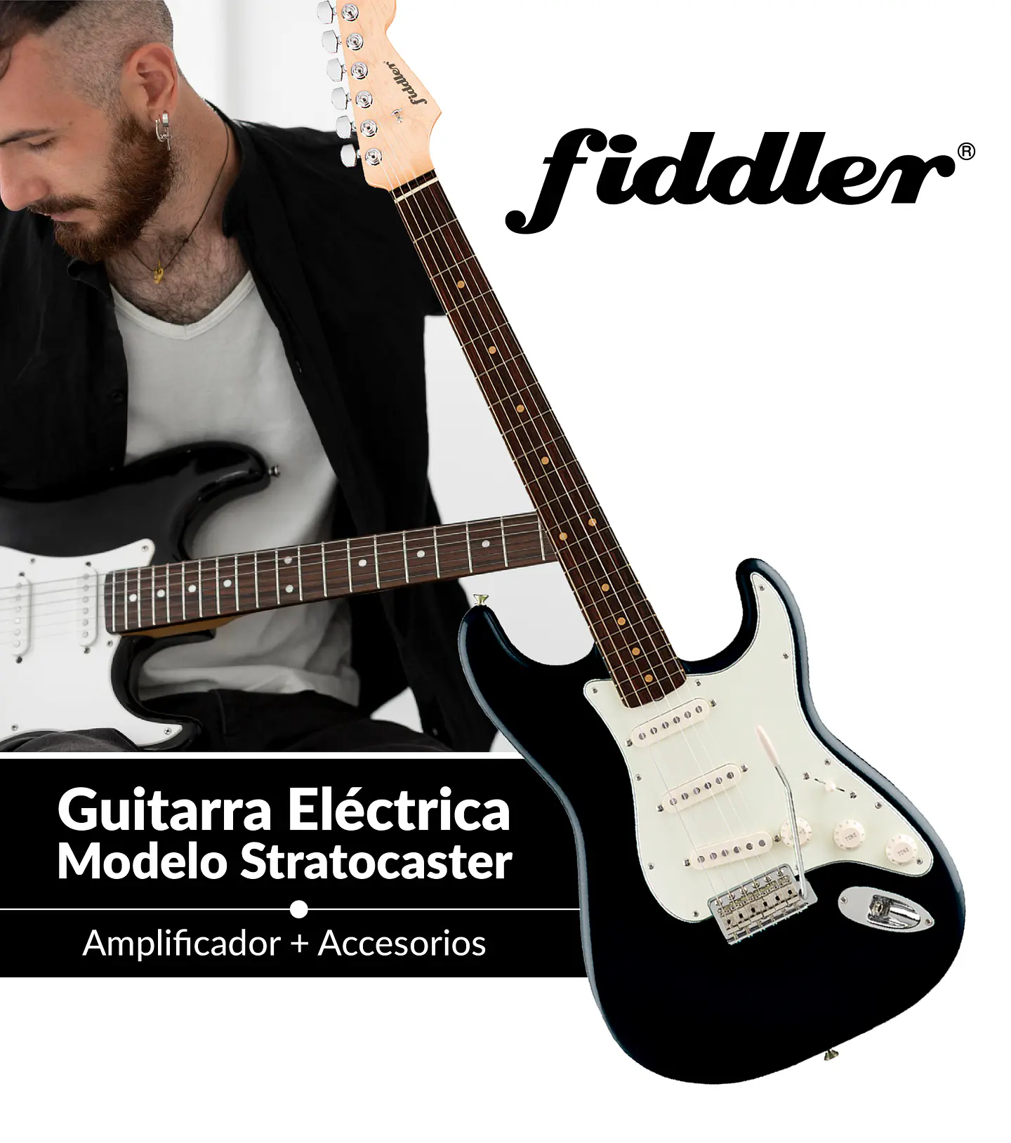 Combo Guit. Electrica Negra Fiddler Macrotel Fd-cga05b 7
