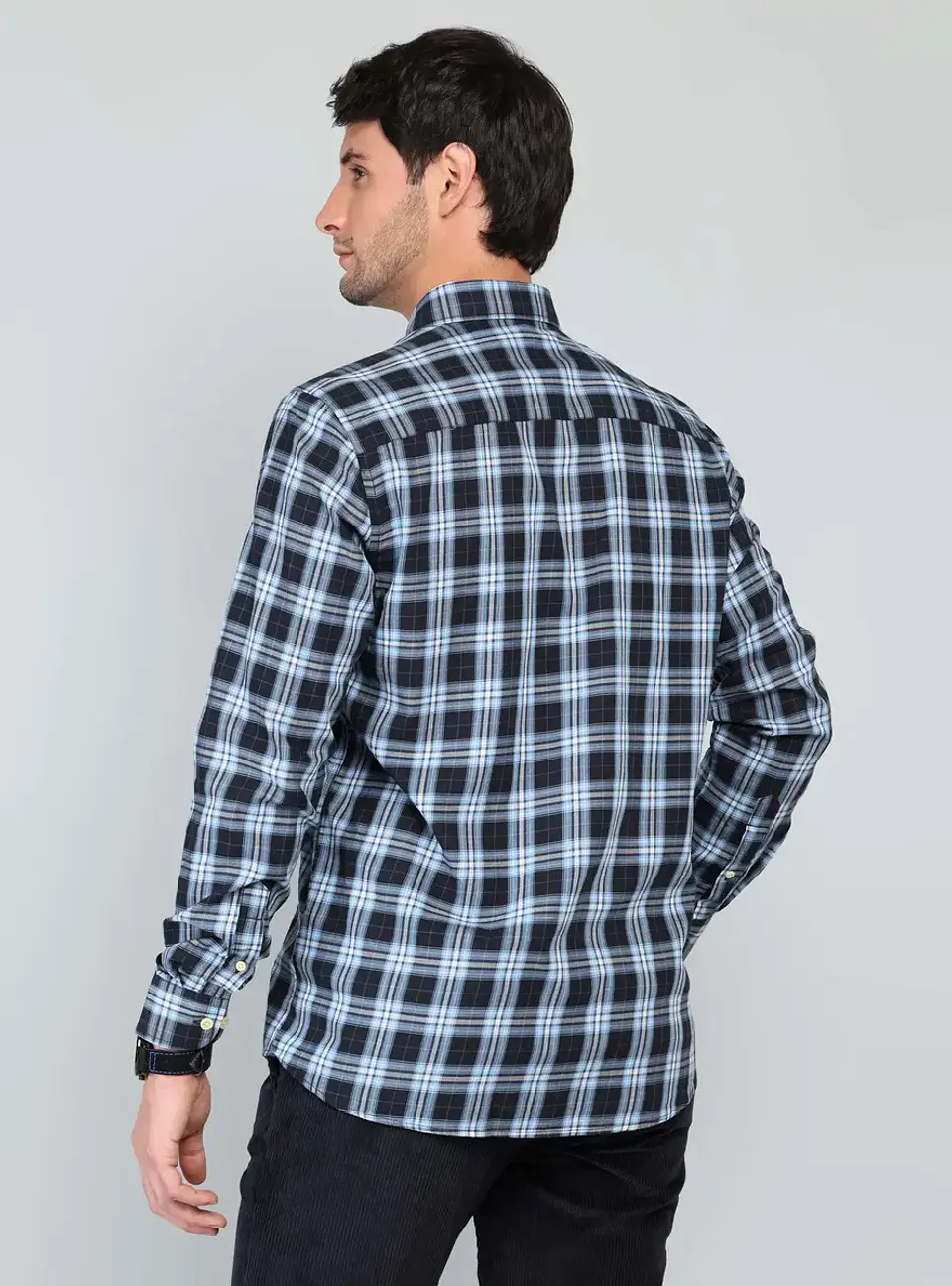Camisa Hombre M/l Cuadros S/b Arrow Cm33046nb Navy S 2
