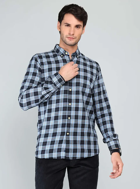 Camisa Hombre M/l Cuadros S/b Arrow Cm33046nb Navy S