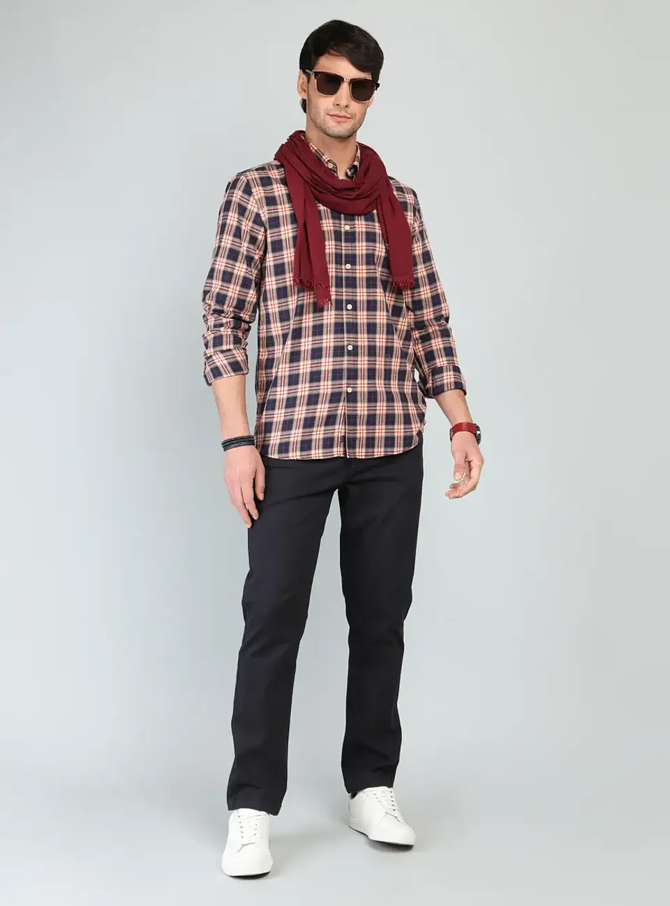 Camisa Hombre M/l Cuadros S/b Arrow Cm33046na Naranja S 2