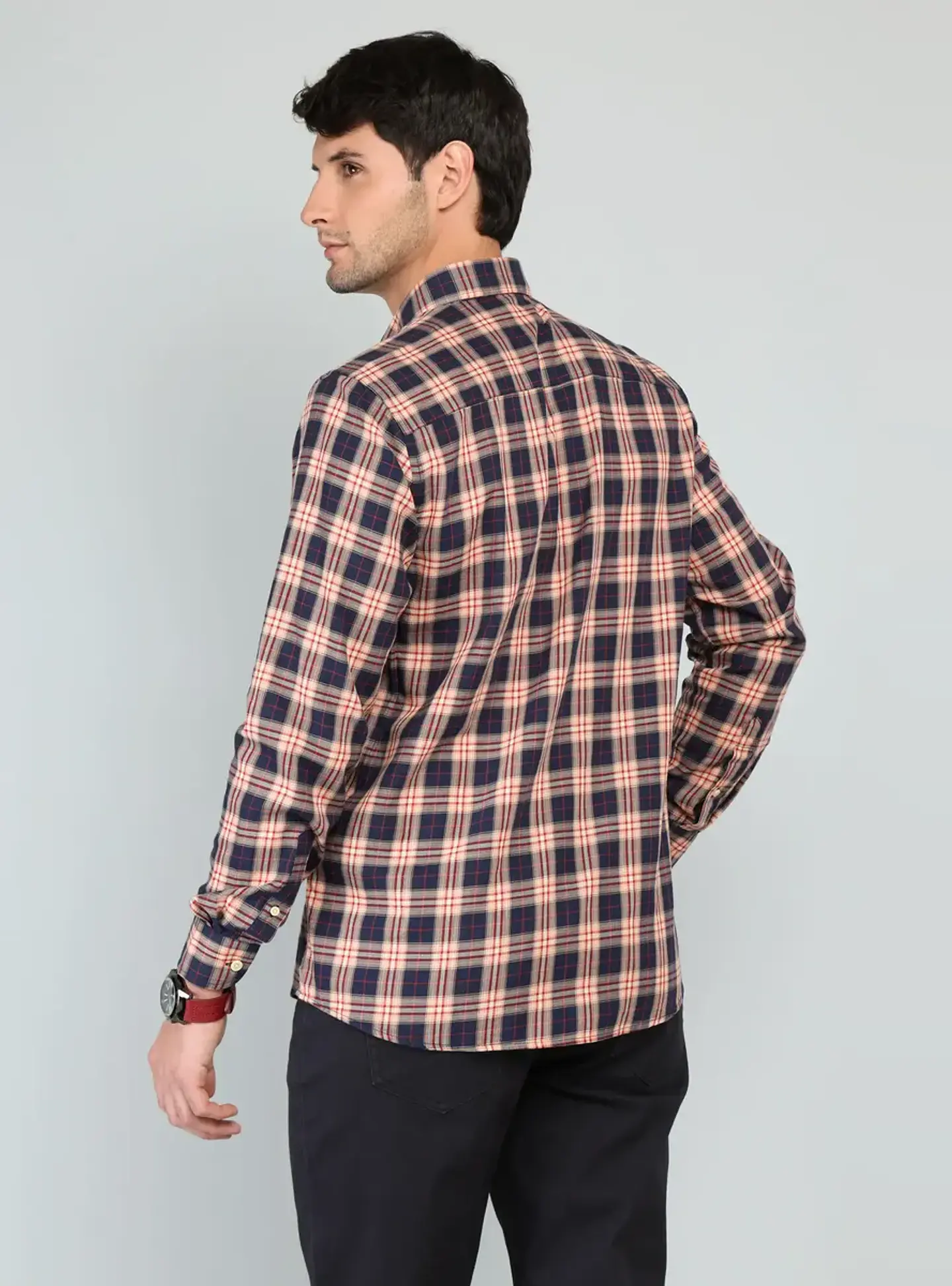 Camisa Hombre M/l Cuadros S/b Arrow Cm33046na Naranja S 4