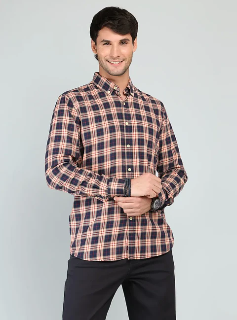 Camisa Hombre M/l Cuadros S/b Arrow Cm33046na Naranja S