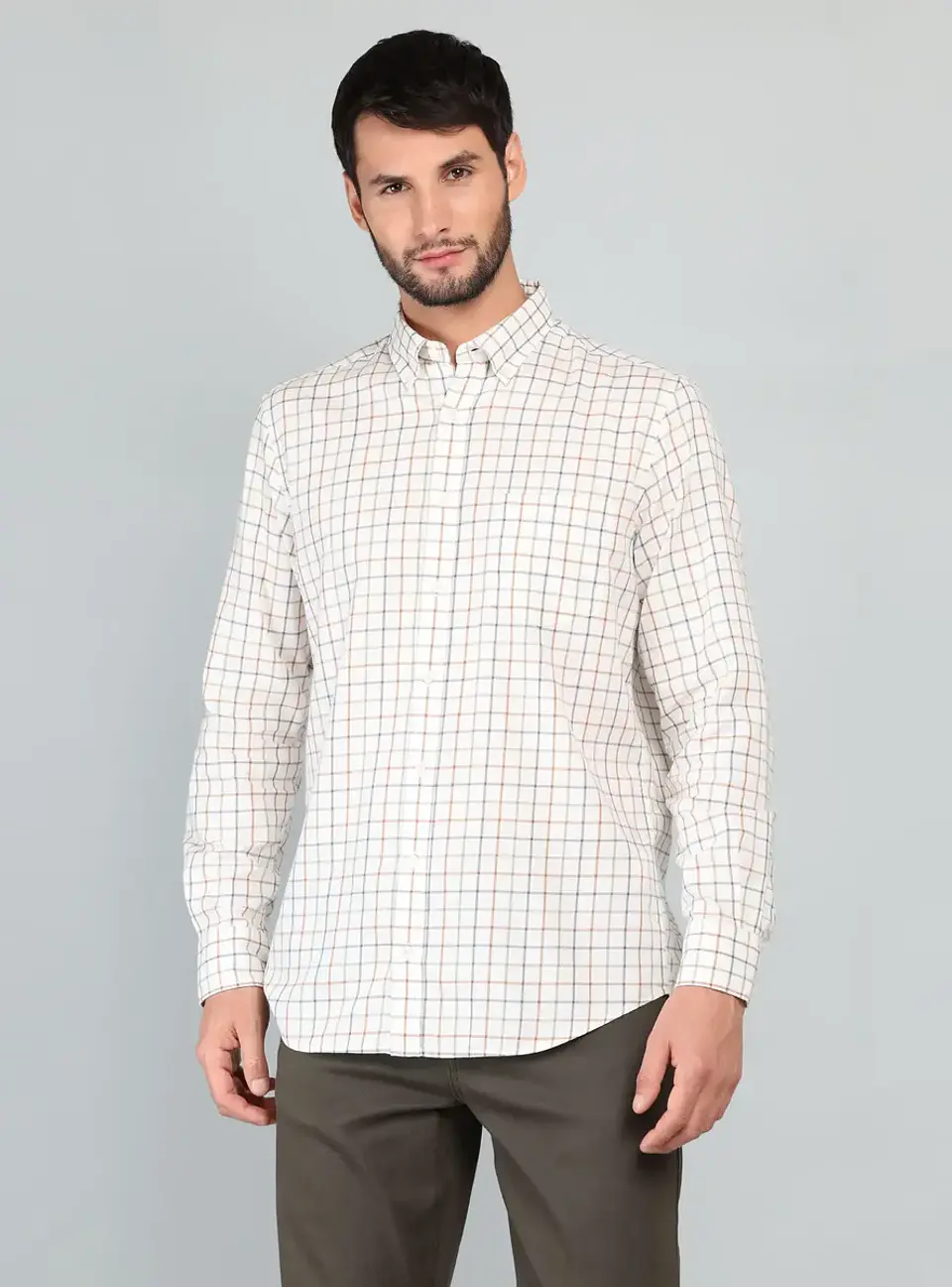 Camisa Hombre M/l Cuadros C/b Arrow Cm33005ca Cafe S 4
