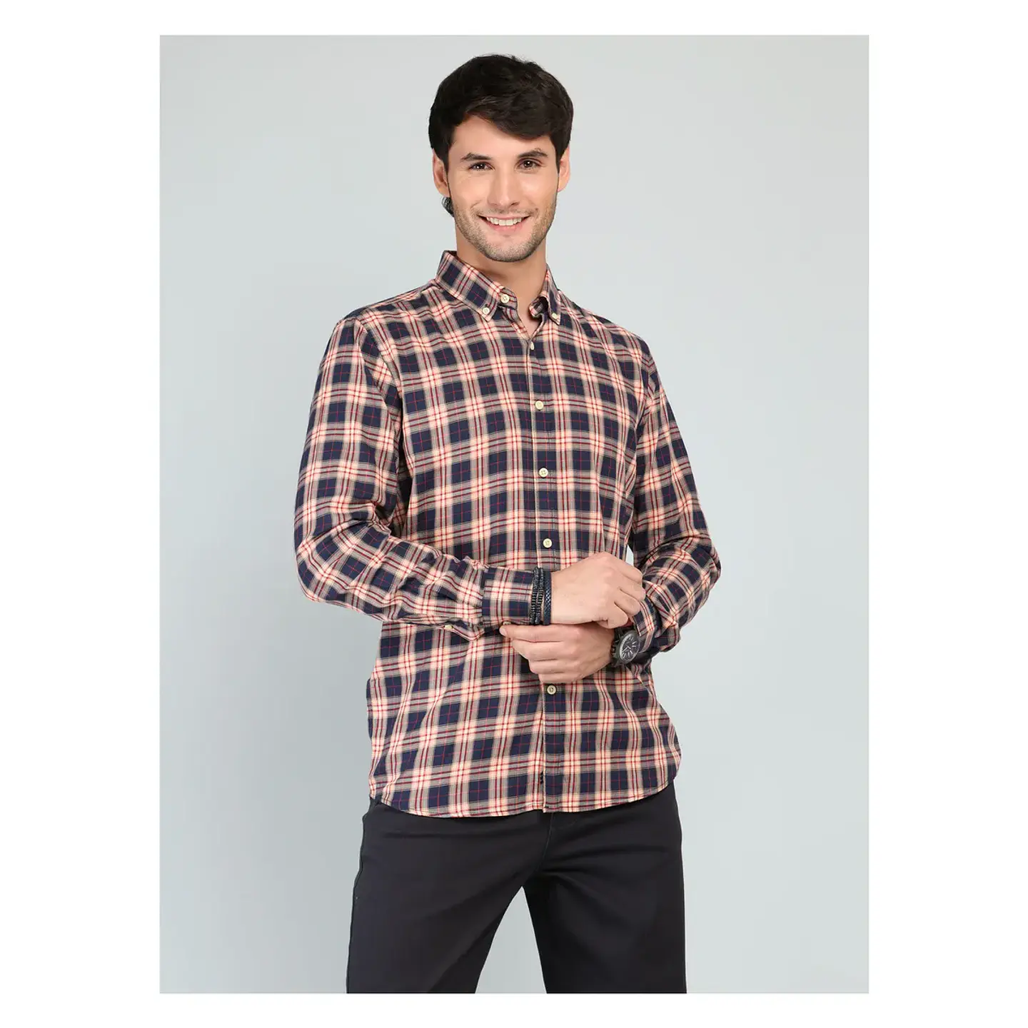 Camisa Hombre M/l Cuadriile C/b Arrow Cm33022na Naranja S 1