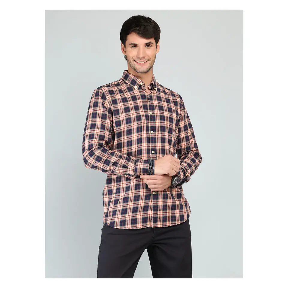 Camisa Hombre M/l Cuadriile C/b Arrow Cm33022na Naranja S 1