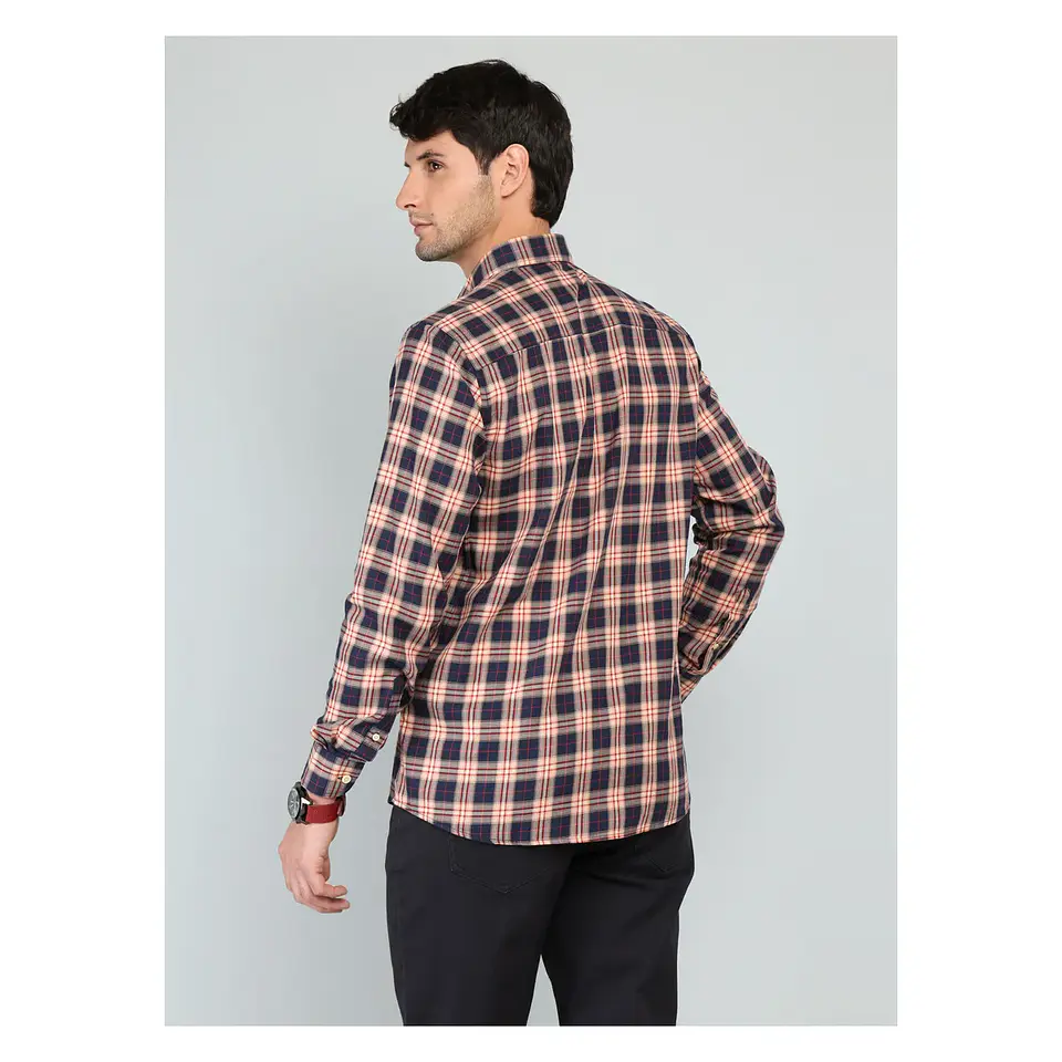 Camisa Hombre M/l Cuadriile C/b Arrow Cm33022na Naranja S 2