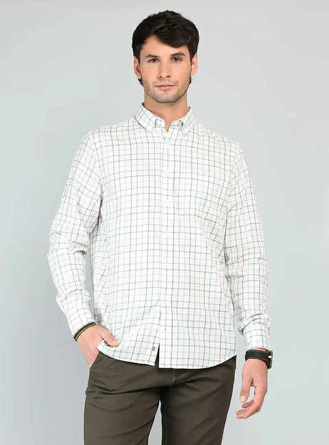 Camisa Hombre M/l Cuadros C/b Arrow Cm33005ve Verde S