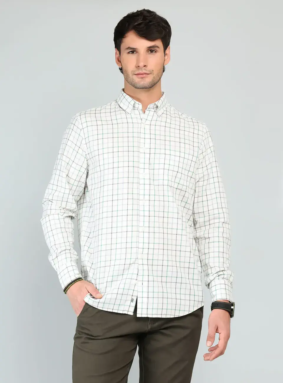 Camisa Hombre M/l Cuadros C/b Arrow Cm33005ve Verde S 1