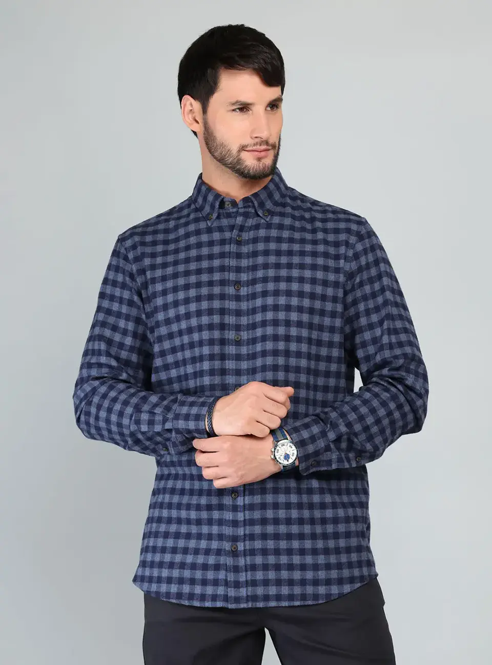 Camisa Hombre M/l Cuadros S/b Arrow Cm33018az Azul S 1