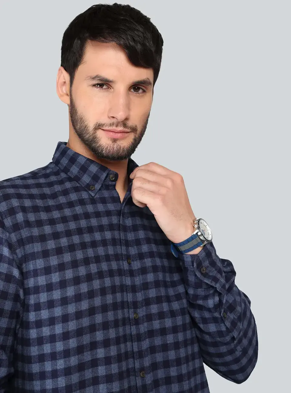 Camisa Hombre M/l Cuadros S/b Arrow Cm33018az Azul S 3