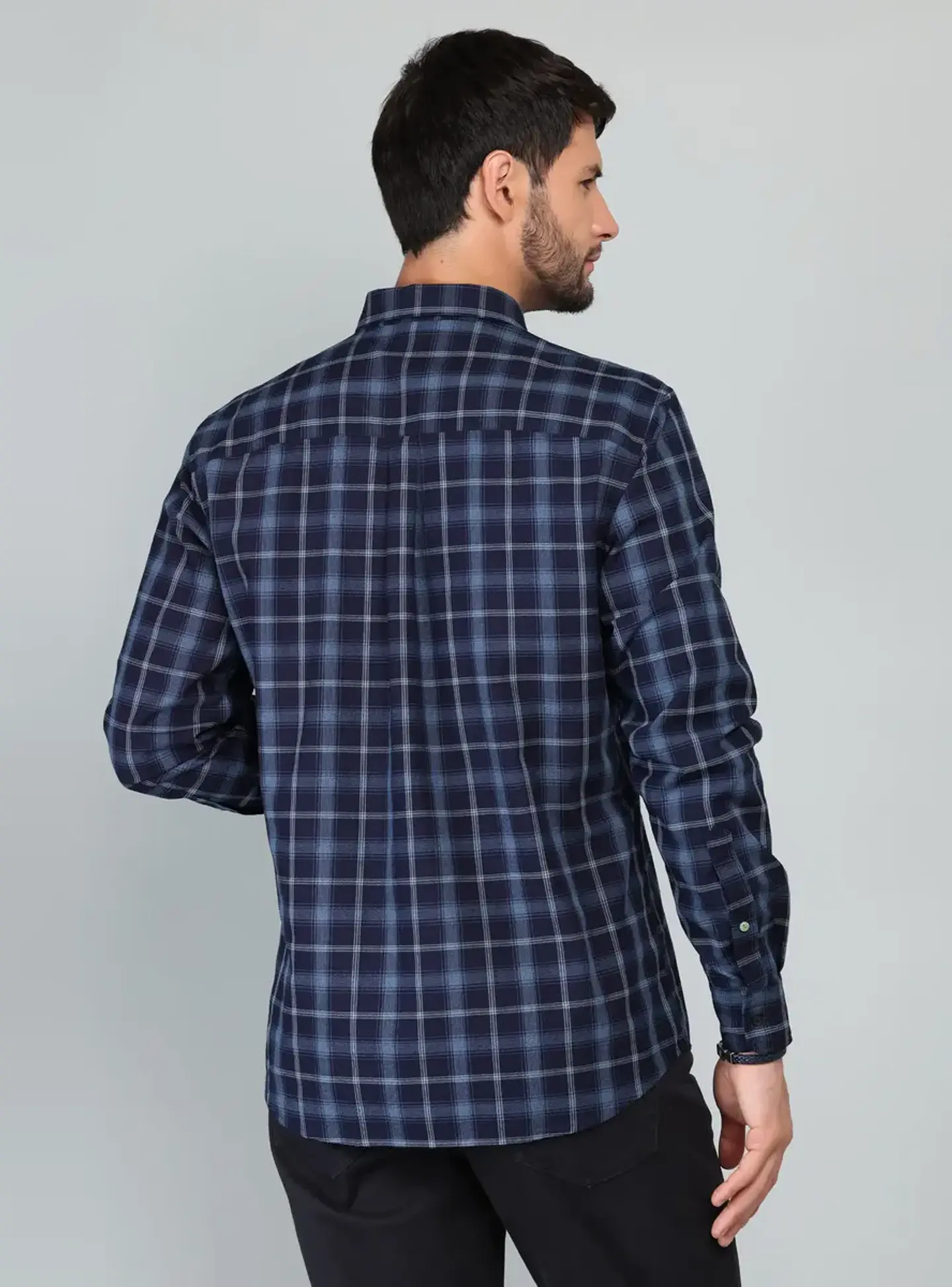 Camisa Hombre M/l Cuadros S/b Arrow Cm33013az Azul S 2