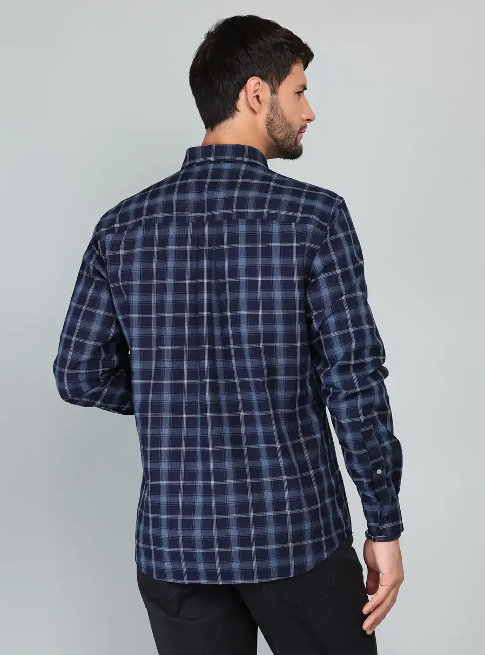 Camisa Hombre M/l Cuadros S/b Arrow Cm33013az Azul S 2