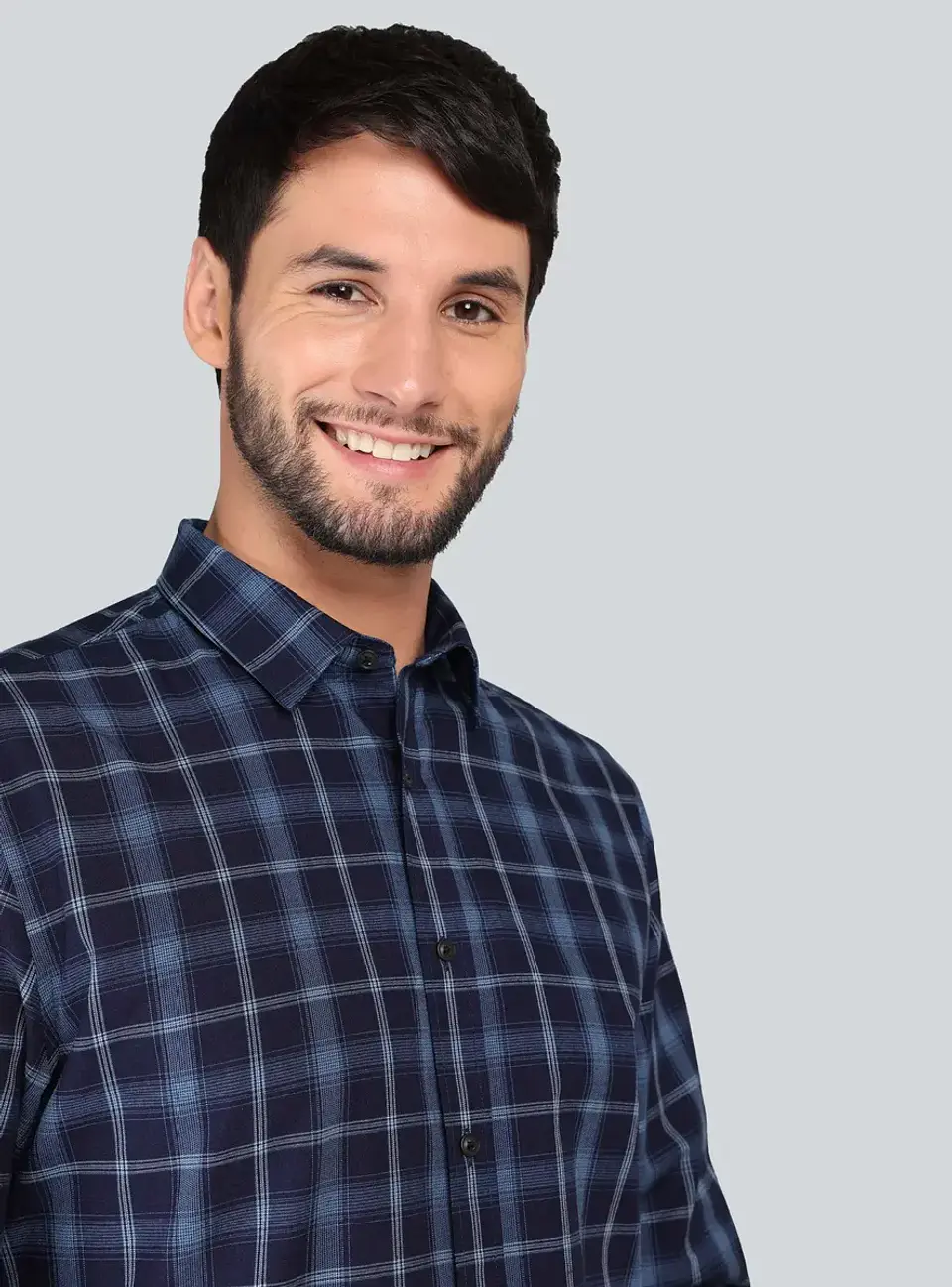 Camisa Hombre M/l Cuadros S/b Arrow Cm33013az Azul S 3