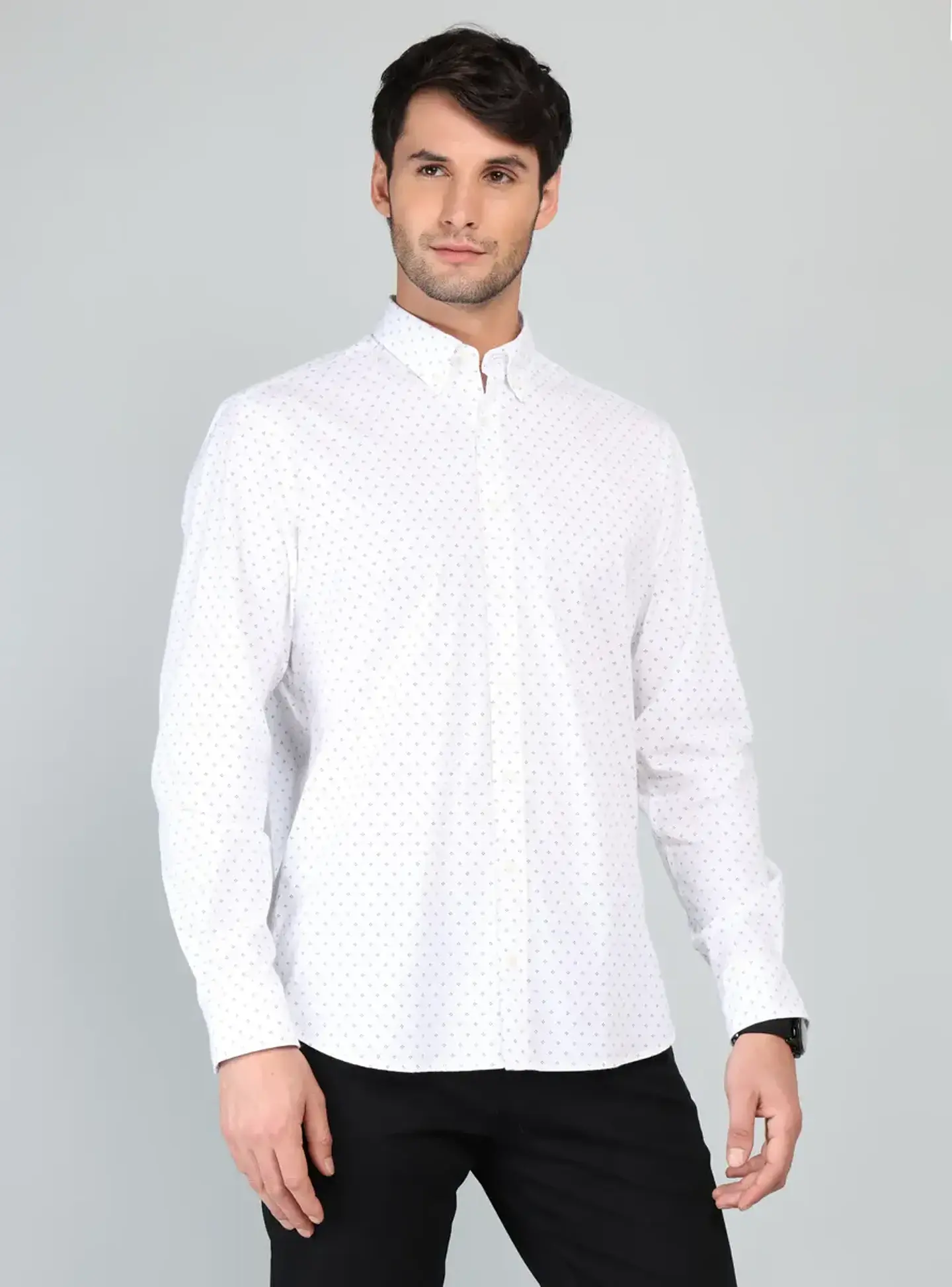 Camisa Hombre M/l Full Print S/b Spandex Arrow Cm33011bl Blanco S 1