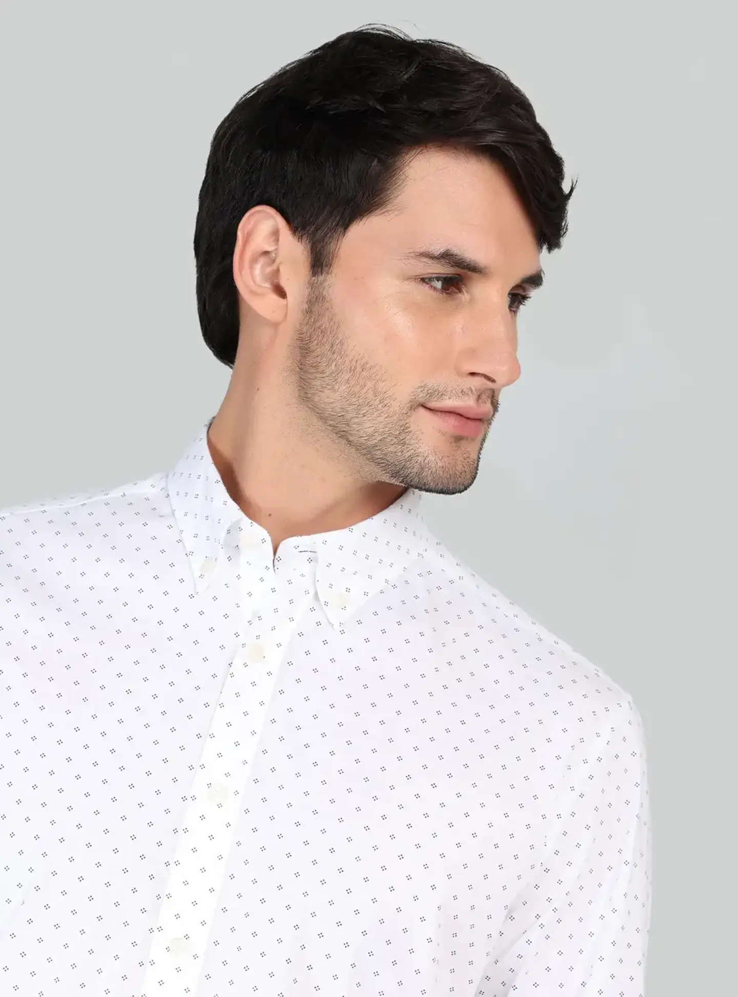 Camisa Hombre M/l Full Print S/b Spandex Arrow Cm33011bl Blanco S 3