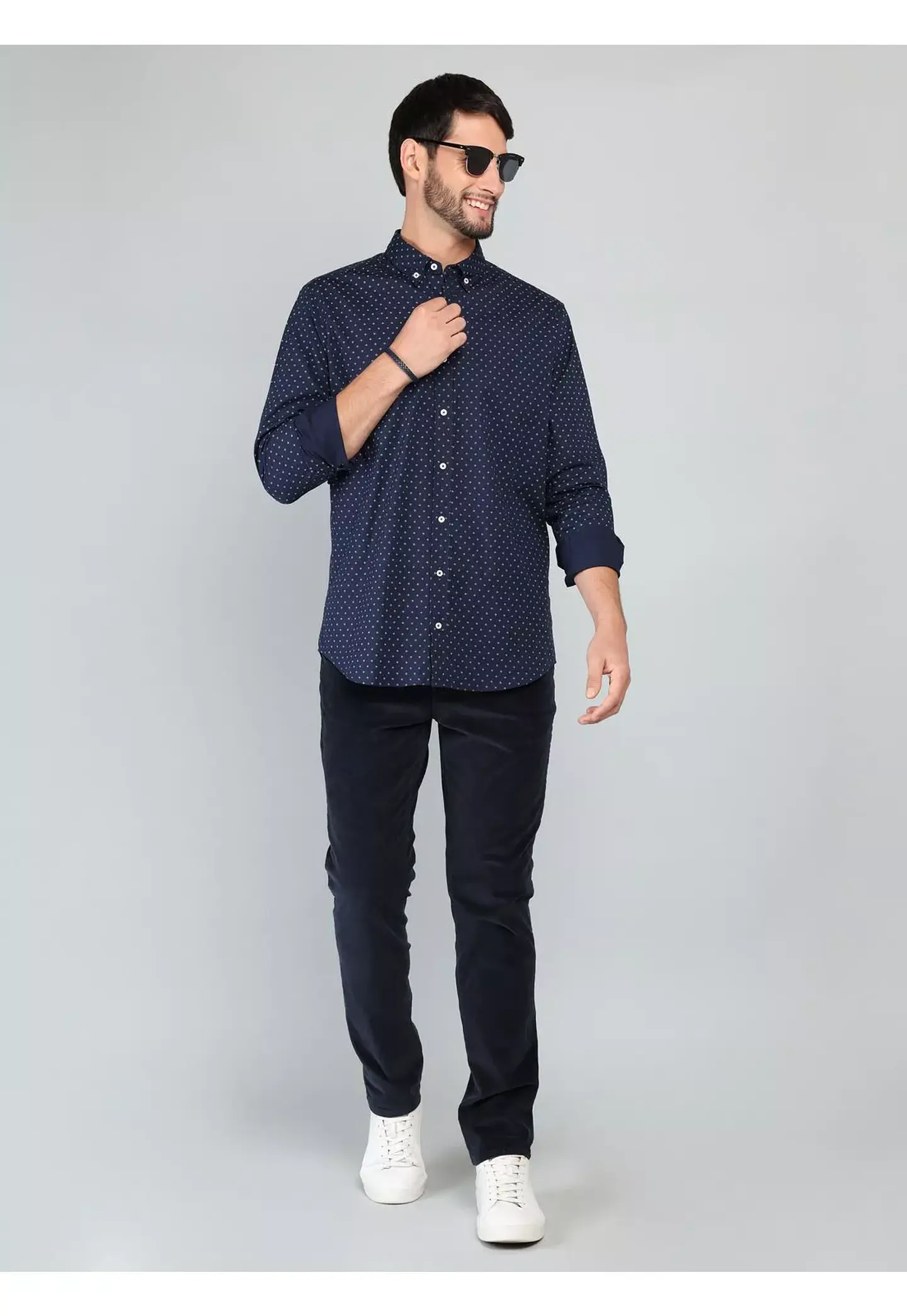 Camisa Hombre M/l Full Print S/b Spandex Arrow Cm33011az Azul L 2