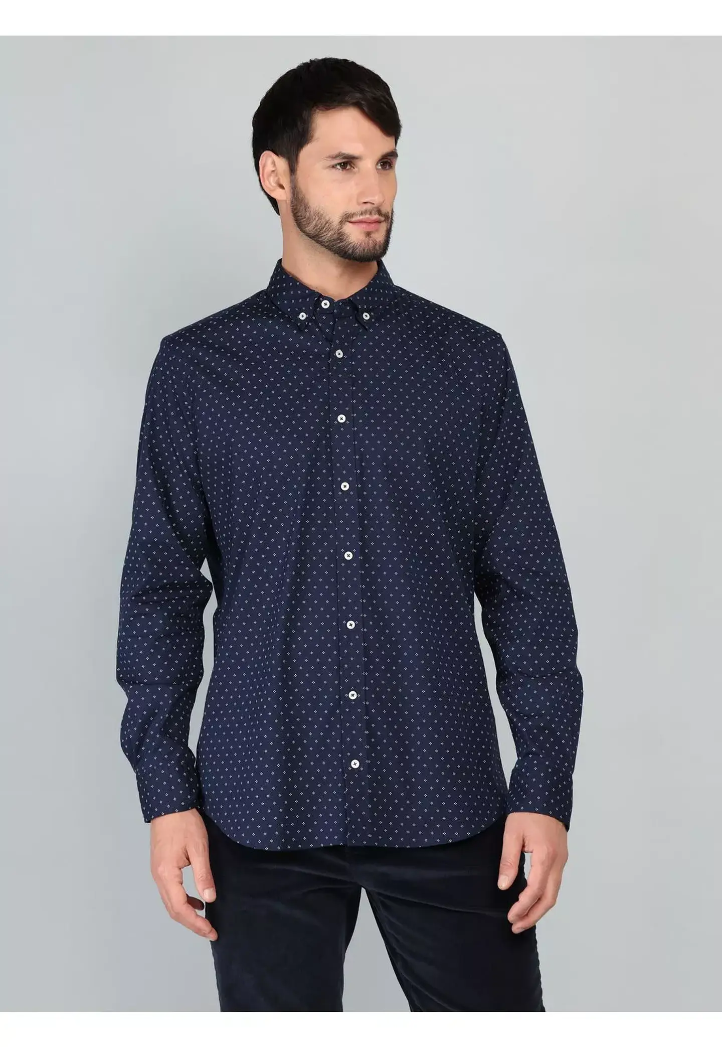 Camisa Hombre M/l Full Print S/b Spandex Arrow Cm33011az Azul L 1