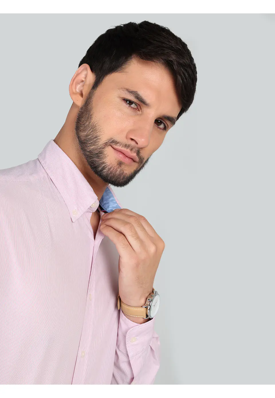 Camisa Hombre M/l Microlistado S/b Spandex Arrow Cm33008rd Rosado S 2
