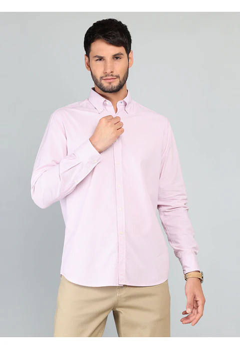 Camisa Hombre M/l Microlistado S/b Spandex Arrow Cm33008rd Rosado S