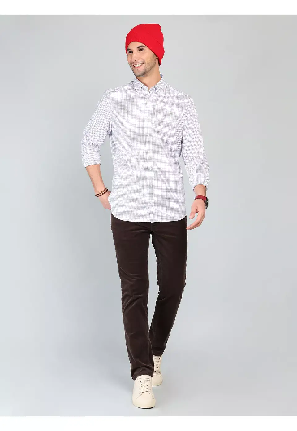 Camisa Hombre M/l Cuadros S/b Arrow Cm33003ro Rojo S 5
