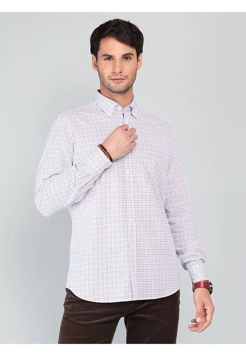 Camisa Hombre M/l Cuadros S/b Arrow Cm33003ro Rojo S