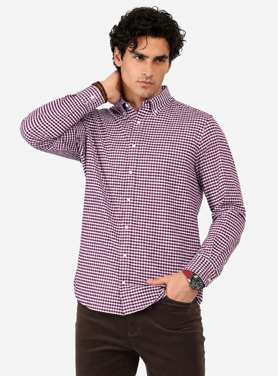 Camisa Hombre M/l Cuadrille S/b Arrow Cm33015bu Burdeo S 1