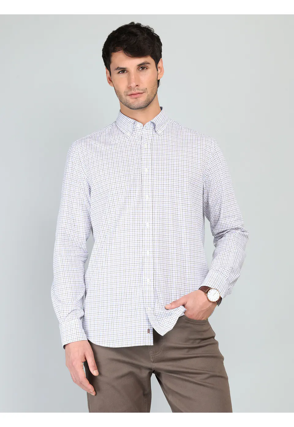 Camisa Hombre M/l Cuadros S/b Arrow Cm33003az Azul S 1