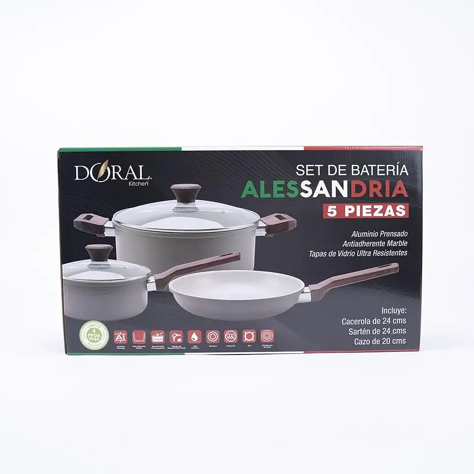 Bateria Cocina 5p A.forj Alessandria Verde Doral Menaje Batalal5p 5