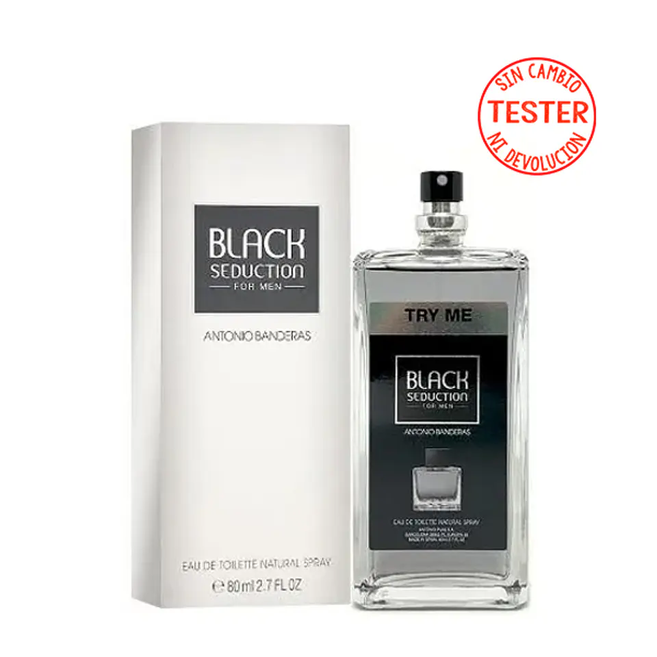 SEDUCTION IN BLACK FOR MEN EDT 80 ML - (TESTER - SIN TAPA) - ANTONIO BANDERAS 1