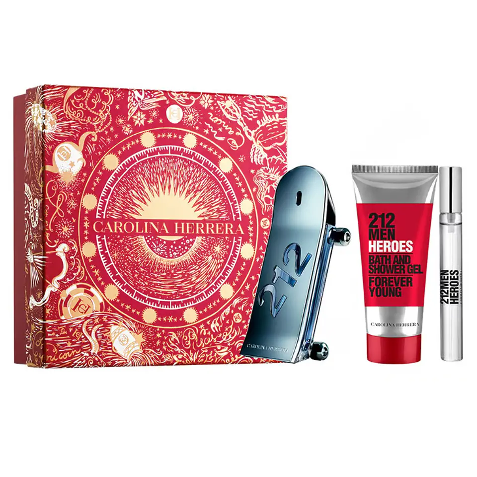212 MEN HEROES FOREVER YOUNG EDT 90 ML + TRAVEL 10 ML +SHOWER GEL 100 ML ESTUCHE - CAROLINA HERRERA 1