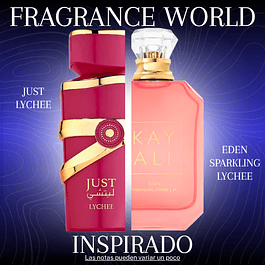 JUST LYCHEE EDP 100 ML - FRAGRANCE WORLD - (INSPIRADO EN EDEN SPARKLING LYCHEE DE 39 EAU DE PARFUM KAYALI)