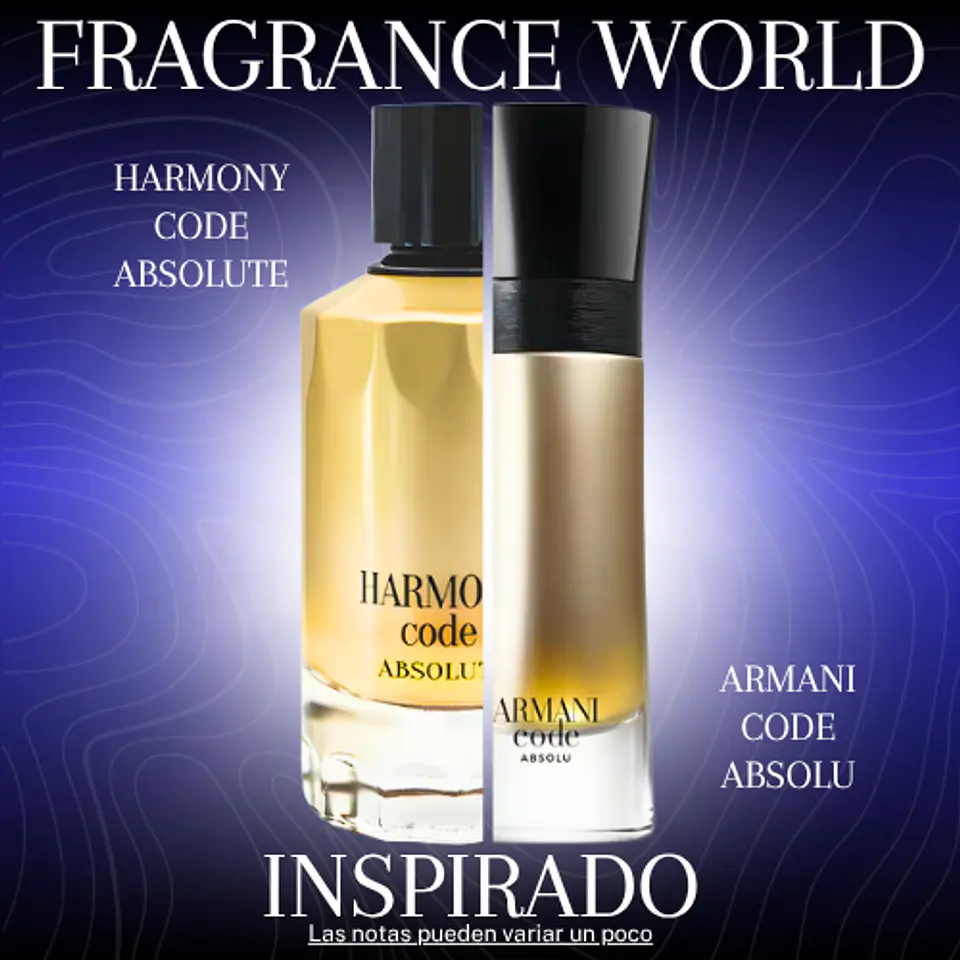  HARMONY CODE ABSOLUTE 100 ML EDP UNISEX -  FRAGRANCE WORLD - (INSPIRADO EN ARMANI CODE ABSOLU DE GIORGIO ARMANI). 1