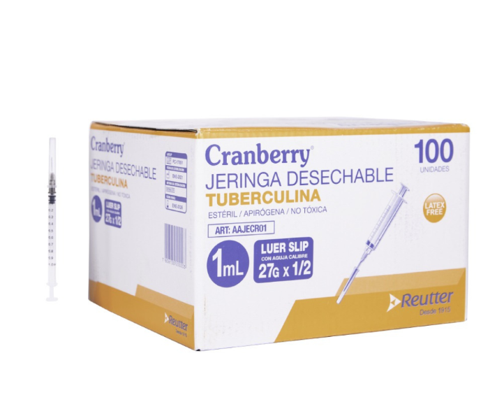 💉 Jeringa Tuberculina 1ml con Aguja 27G x 1/2 – CRANBERRY | Alta Precisión – Desechable y Estéril – Uso Médico 1