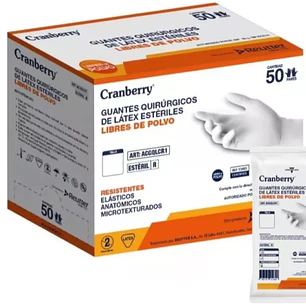 Guantes Quirúrgicos de Látex Libre de Polvo Estéril Cranberry | Alta Sensibilidad y Protección – Caja x 50 Pares