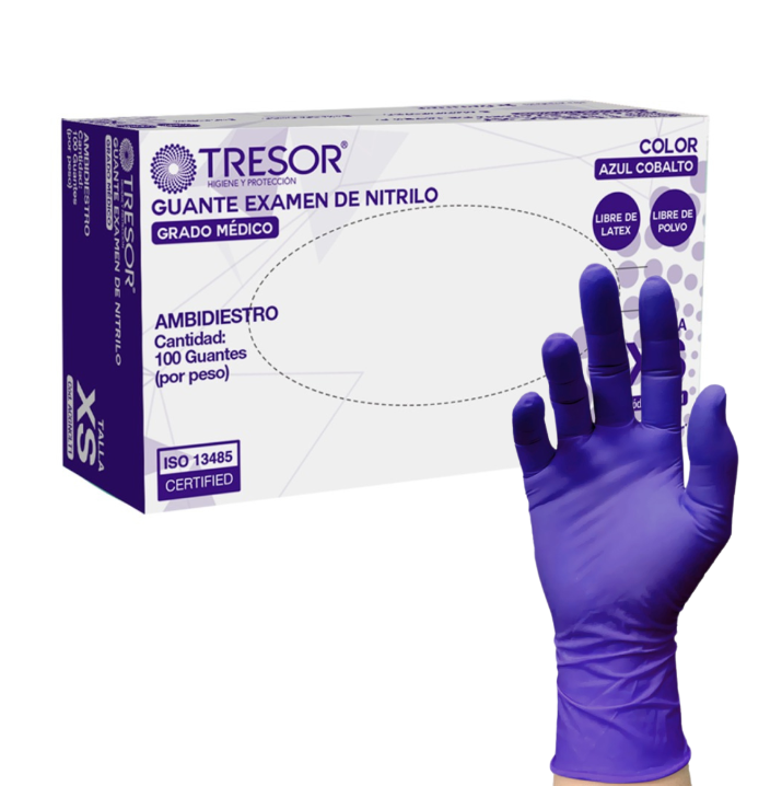 Guantes de Nitrilo Sin Polvo Azul Cobalto TRESOR | Guantes de Examinación Desechables – Libres de Látex – Caja x 100 Unidades 1